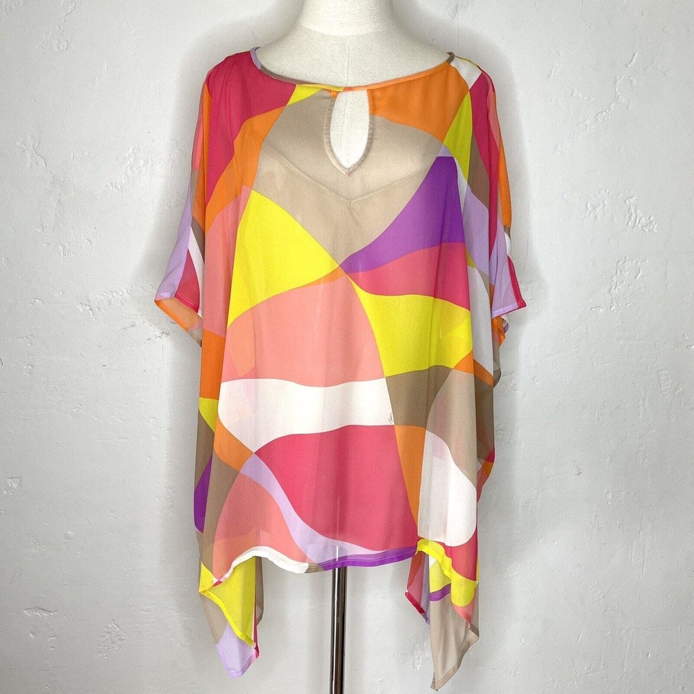 Trina Turk Womens Large Silk Double Layer Kaftan Kimono Loose Fit Top Tank